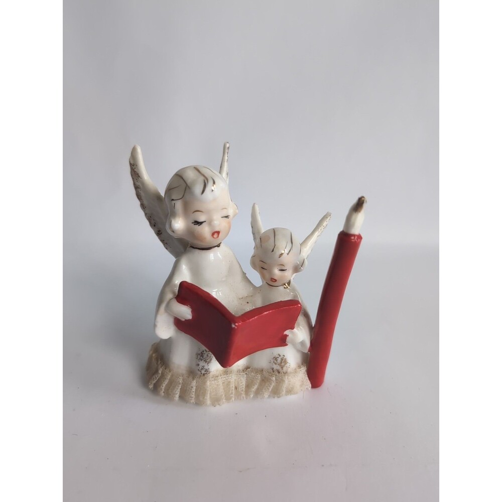 VTG  Angel Figurine Christmas Mother Child Big Candle Book Japan MCM
